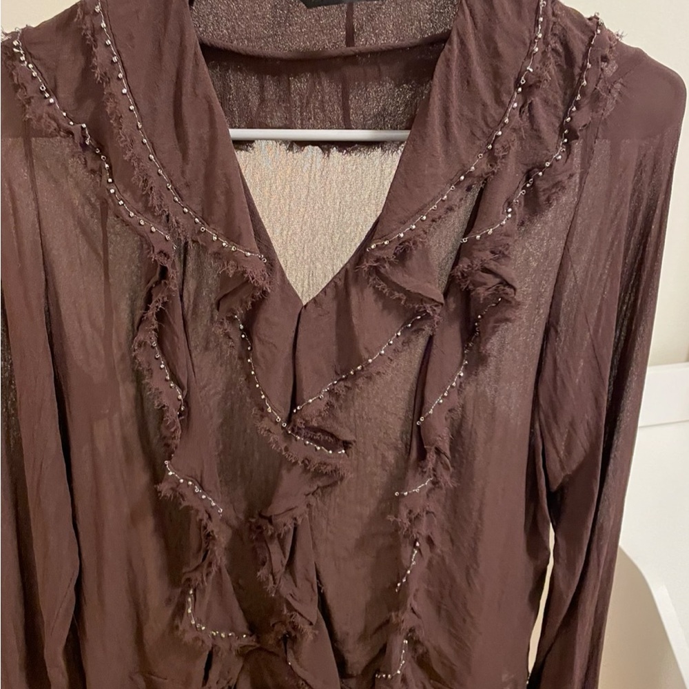 Zara Brown Ruffled Blouse